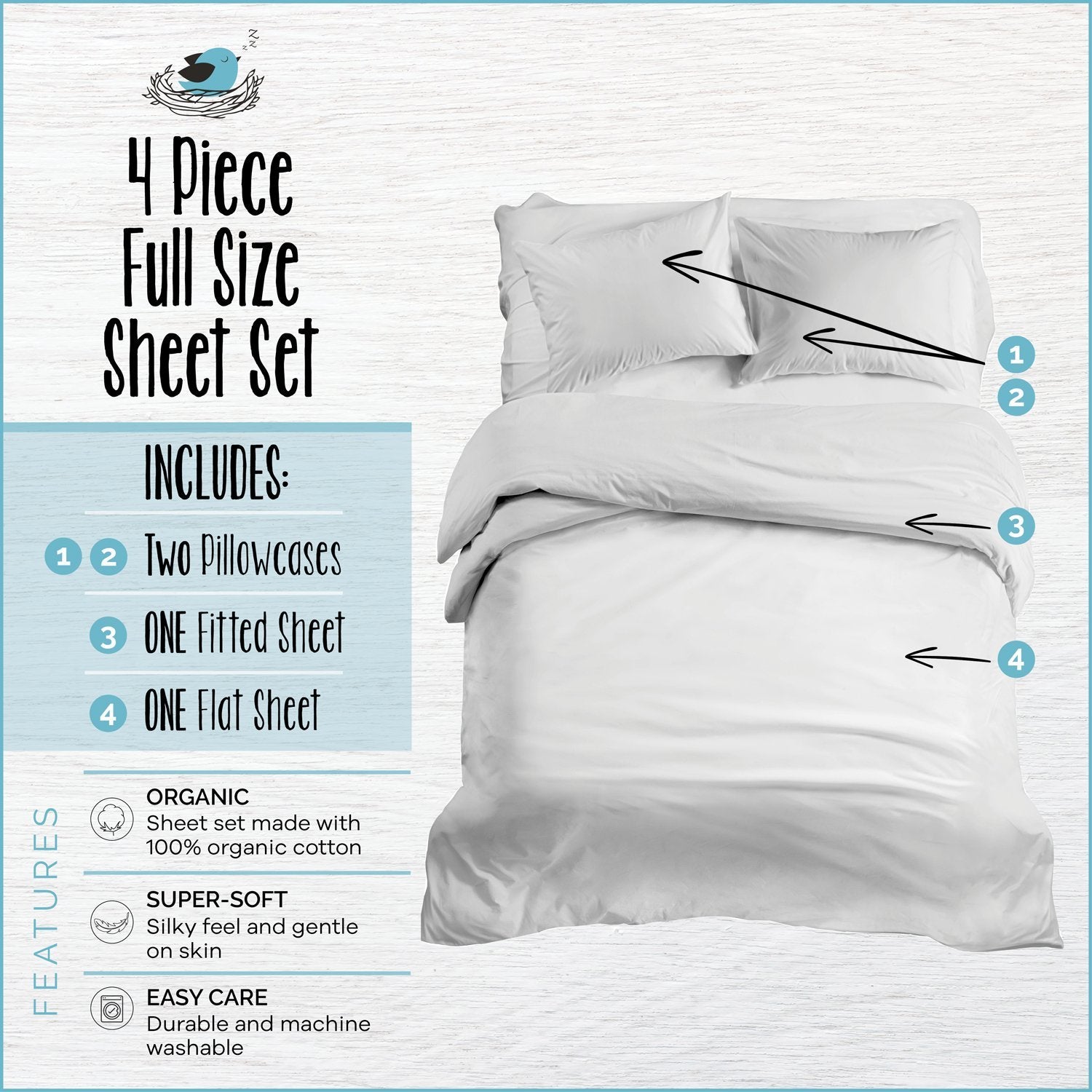 Organic Cotton Trolls™ 4-Piece Sheet Set - Full - Childrens Bedding, Kids Bedding, Morning Bird Bed & Bath