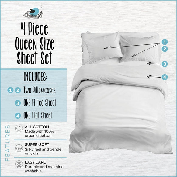 Organic Cotton Jurassic World™ 4-Piece Sheet Set & Pillowcase - Queen - Childrens Bedding, Kids Bedding, Morning Bird Bed & Bath