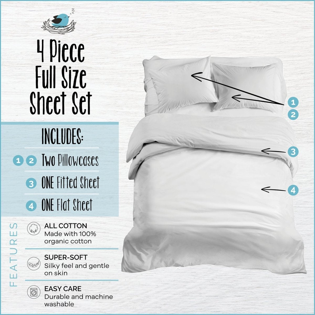 Organic Cotton Hot Wheels™ 4-Piece Sheet Set & 2 Pillowcases - Full - Childrens Bedding, Kids Bedding, Morning Bird Bed & Bath