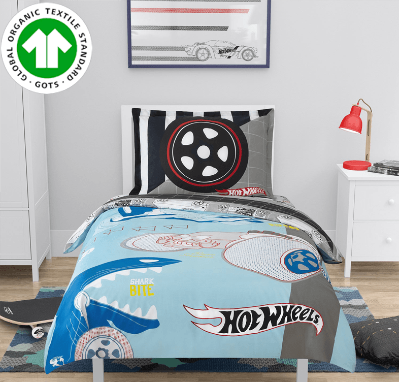 Organic Cotton Hot Wheels™ Duvet Cover with 1 Sham - Twin - Childrens Bedding, Kids Bedding, Morning Bird Bed & Bath