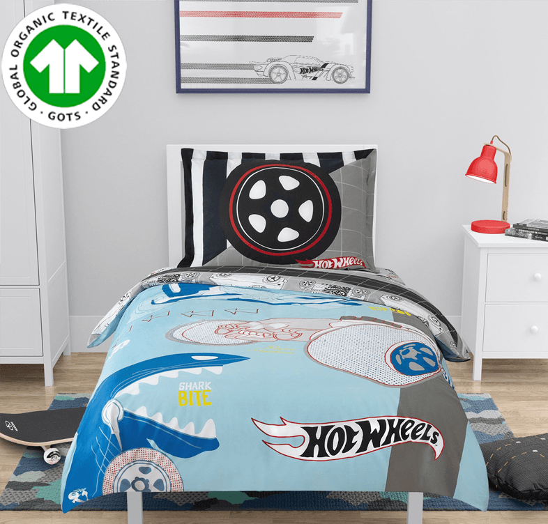 Hot Wheels Single Bed Doona Quilt Duvet Cover Set For Boys – Reversible, 140x210cm