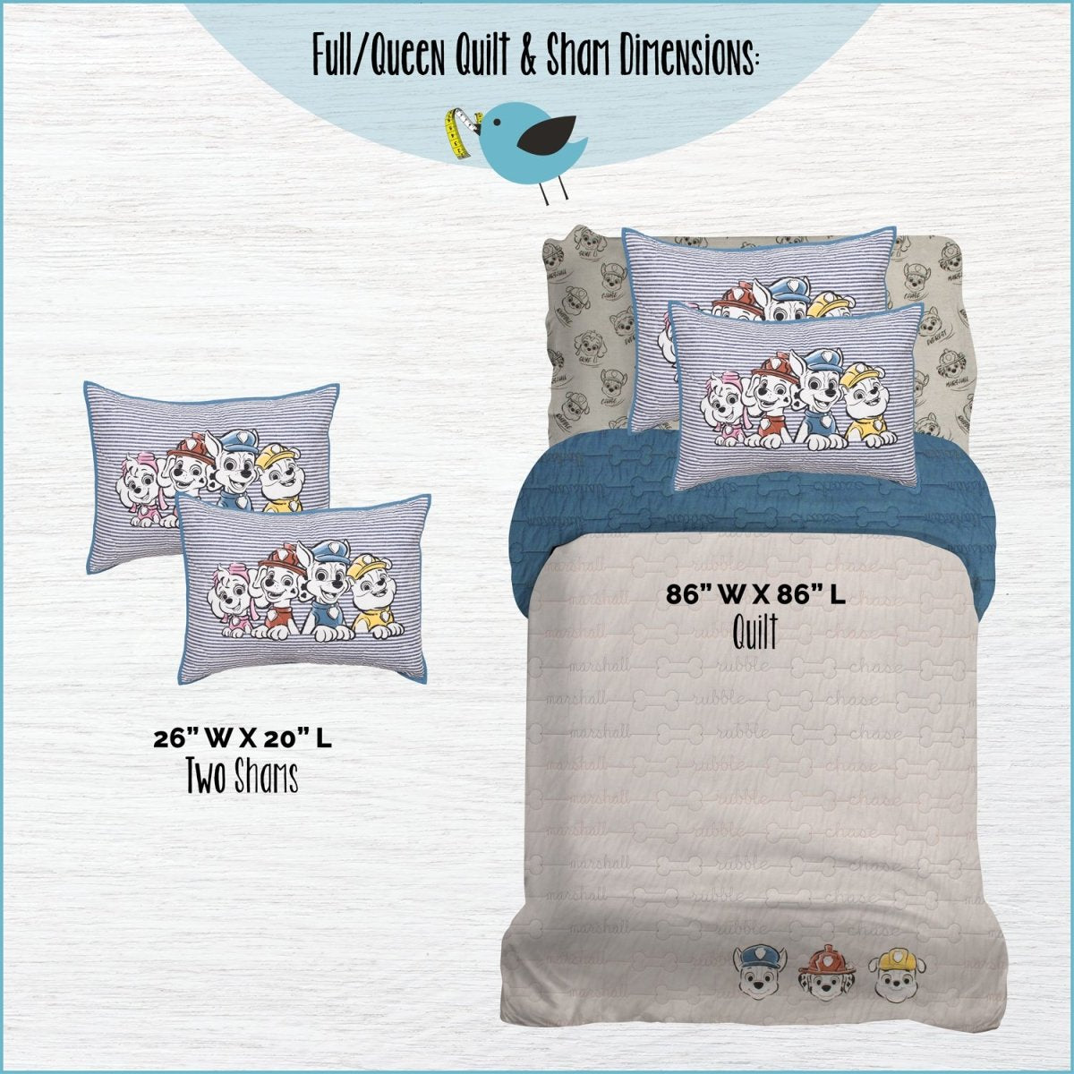 PAW Patrol™ Quilt & 2 Shams - Full/Queen - Childrens Bedding, Kids Bedding, Morning Bird Bed & Bath