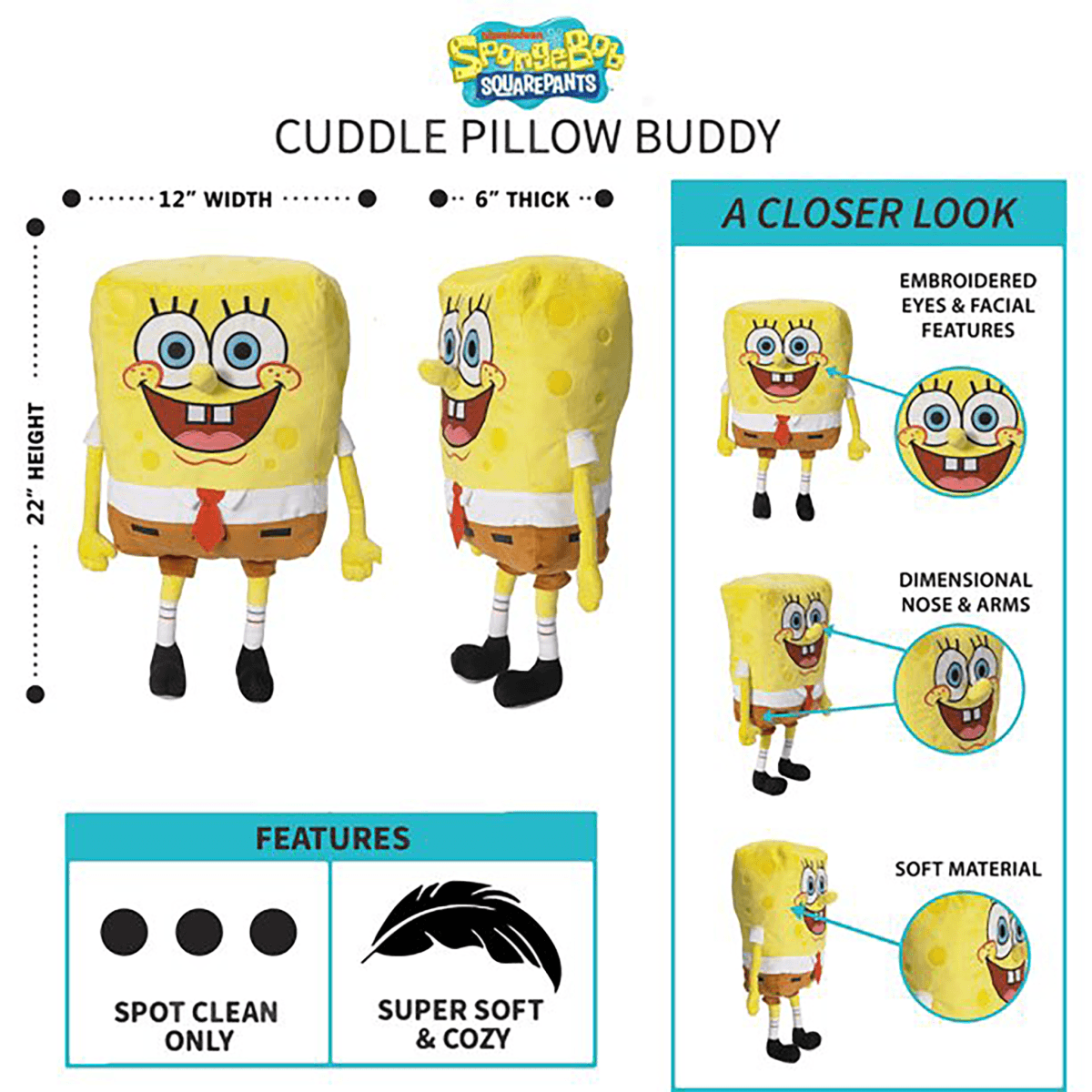 SpongeBob SquarePants Pillow Buddy - Childrens Bedding, Kids Bedding, Morning Bird Bed & Bath