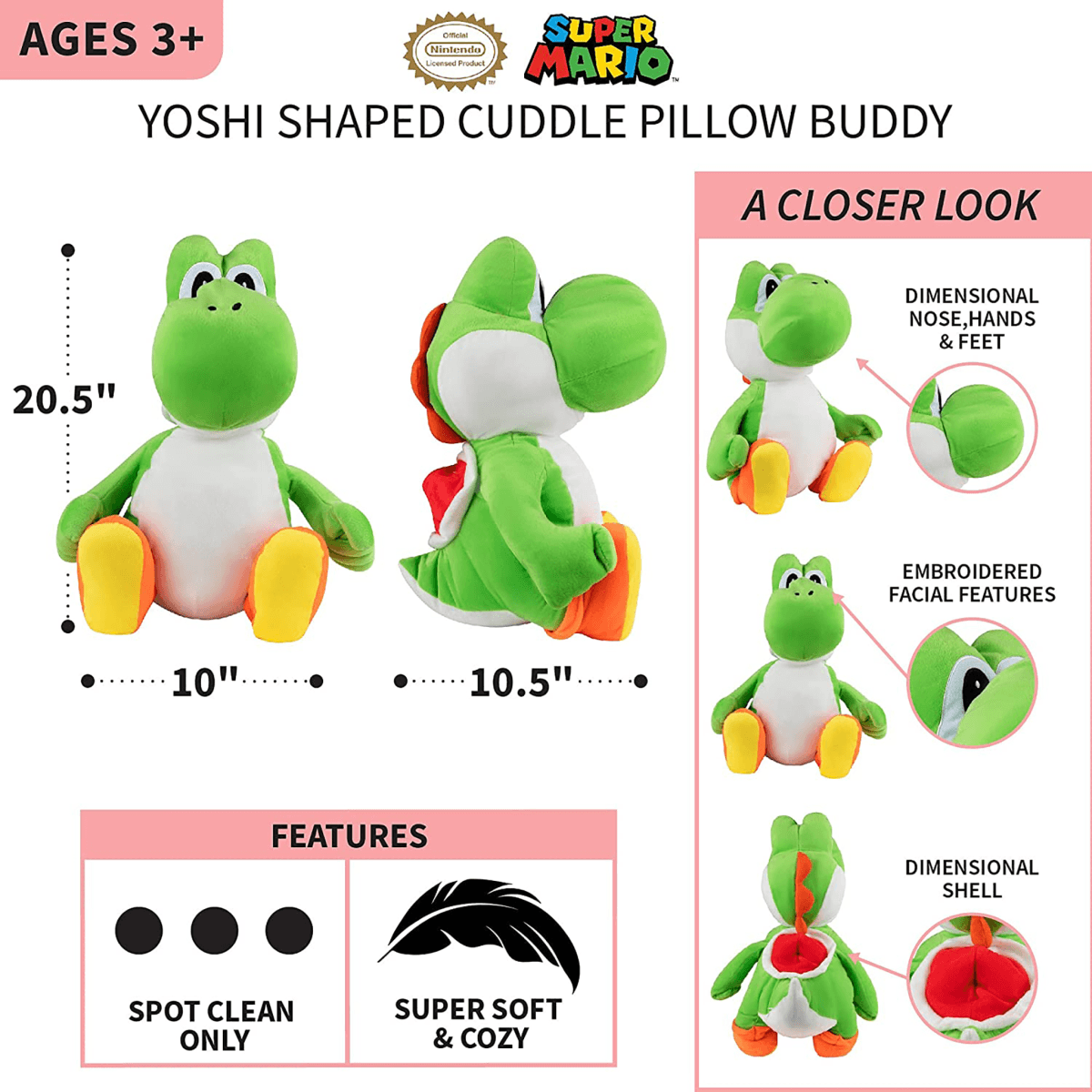 Super Mario Pillow Buddy - Yoshi - Childrens Bedding, Kids Bedding, Morning Bird Bed & Bath